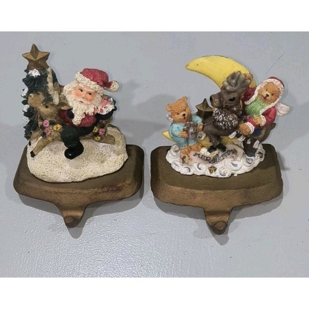 Vintage K's Collection Christmas Stocking Holders Lot of 2 Reindeer Santa Bears